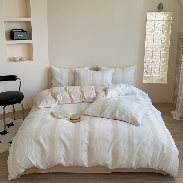 91家纺网 家纺一手货源 找家纺 缘生活 2025新款色织华夫格四件套 色织华夫格卡其