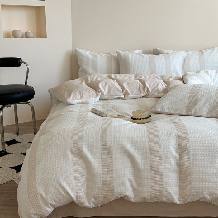 91家纺网 家纺一手货源 找家纺 缘生活 2025新款色织华夫格四件套 色织华夫格卡其