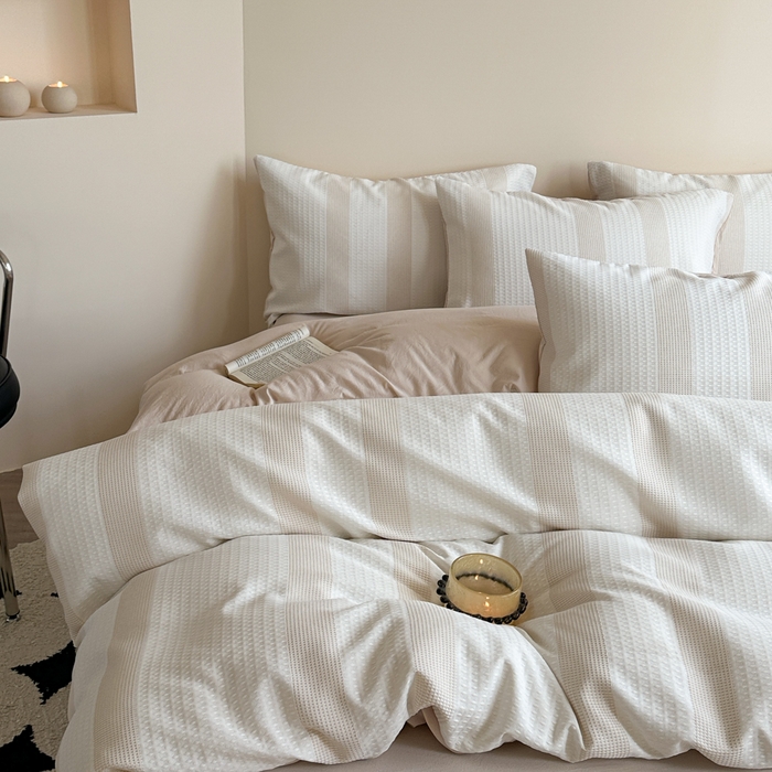 91家纺网 家纺一手货源 找家纺 缘生活 2025新款色织华夫格四件套 色织华夫格卡其