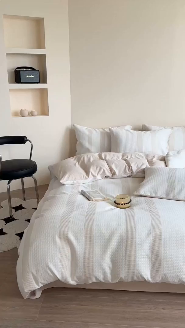 91家纺网 家纺一手货源 找家纺 缘生活 2025新款色织华夫格四件套 色织华夫格卡其