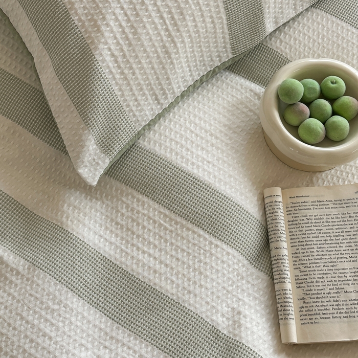 91家纺网 家纺一手货源 找家纺 缘生活 2025新款色织华夫格四件套 色织华夫格绿色