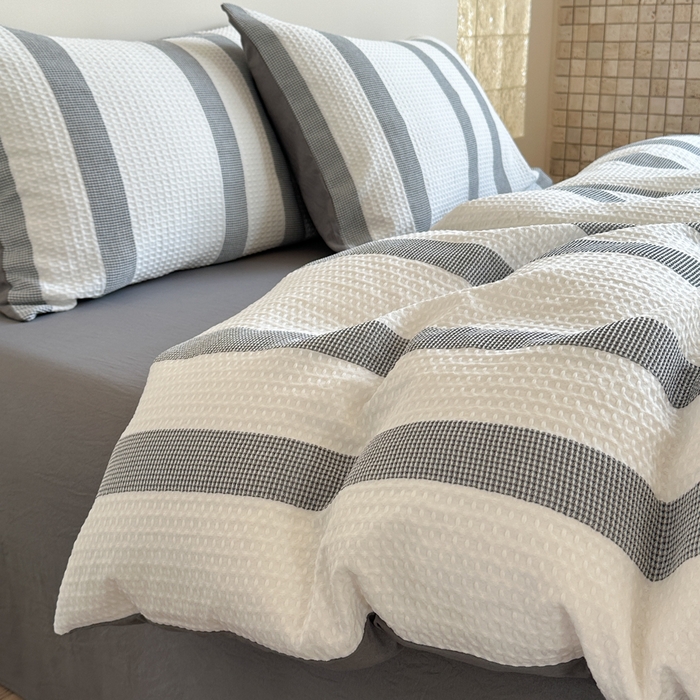 91家纺网 家纺一手货源 找家纺 缘生活 2025新款色织华夫格四件套 色织华夫格灰色