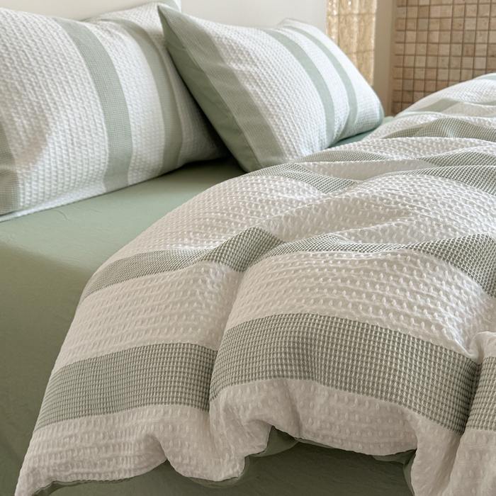 缘生活 2025新款色织华夫格四件套 色织华夫格绿色