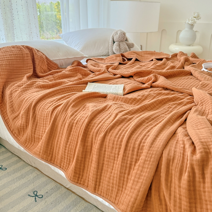 91家纺网 家纺一手货源 找家纺 （总）棠薇家纺 2025新款A类日韩无印风泡泡纱六层素色纯色盖毯毛巾被夏被皱皱毯婴幼毯浴巾