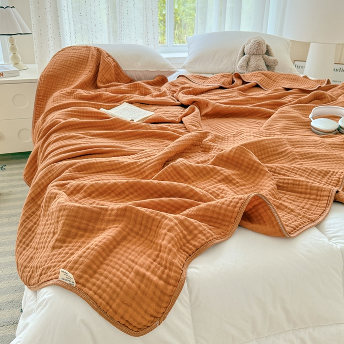 91家纺网 家纺一手货源 找家纺 （总）棠薇家纺 2025新款A类日韩无印风泡泡纱六层素色纯色盖毯毛巾被夏被皱皱毯婴幼毯浴巾