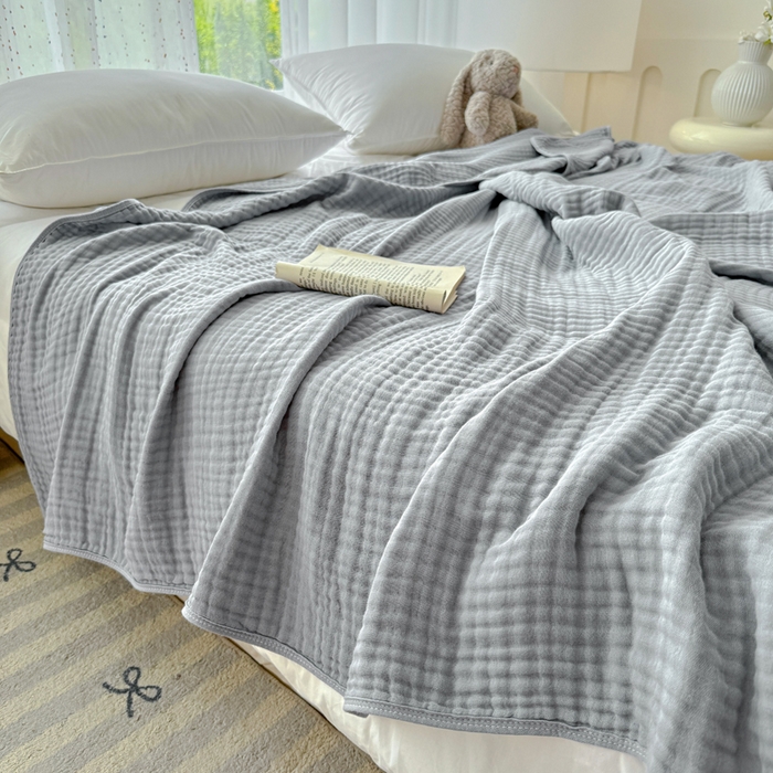 91家纺网 家纺一手货源 找家纺 （总）棠薇家纺 2025新款A类日韩无印风泡泡纱六层素色纯色盖毯毛巾被夏被皱皱毯婴幼毯浴巾