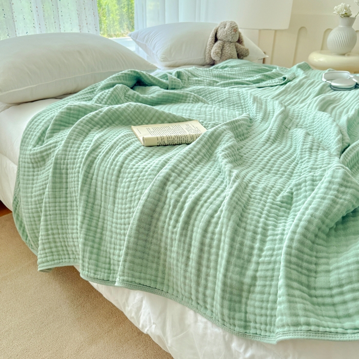 91家纺网 家纺一手货源 找家纺 （总）棠薇家纺 2025新款A类日韩无印风泡泡纱六层素色纯色盖毯毛巾被夏被皱皱毯婴幼毯浴巾