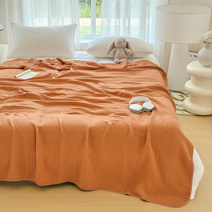 91家纺网 家纺一手货源 找家纺 （总）棠薇家纺 2025新款A类日韩无印风泡泡纱六层素色纯色盖毯毛巾被夏被皱皱毯婴幼毯浴巾