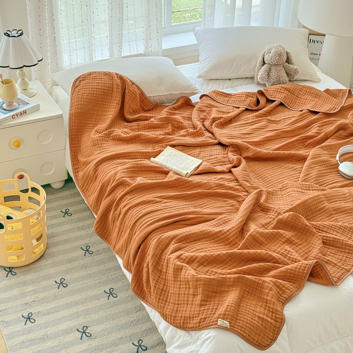 91家纺网 家纺一手货源 找家纺 （总）棠薇家纺 2025新款A类日韩无印风泡泡纱六层素色纯色盖毯毛巾被夏被皱皱毯婴幼毯浴巾