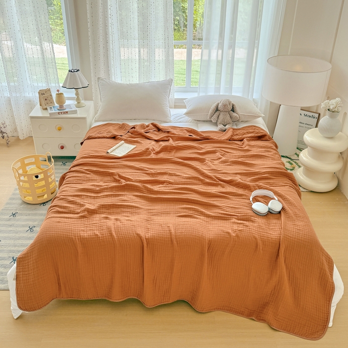 91家纺网 家纺一手货源 找家纺 （总）棠薇家纺 2025新款A类日韩无印风泡泡纱六层素色纯色盖毯毛巾被夏被皱皱毯婴幼毯浴巾