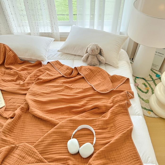 91家纺网 家纺一手货源 找家纺 （总）棠薇家纺 2025新款A类日韩无印风泡泡纱六层素色纯色盖毯毛巾被夏被皱皱毯婴幼毯浴巾