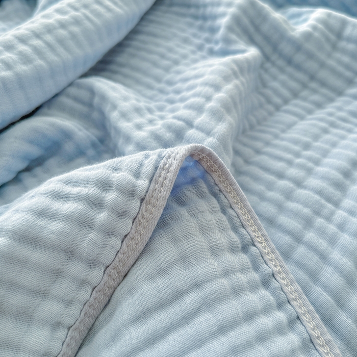 91家纺网 家纺一手货源 找家纺 棠薇家纺 2025新款A类日韩无印风泡泡纱六层素色纯色盖毯毛巾被夏被皱皱毯婴幼毯浴巾 泡泡纱天蓝