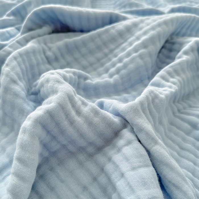 91家纺网 家纺一手货源 找家纺 棠薇家纺 2025新款A类日韩无印风泡泡纱六层素色纯色盖毯毛巾被夏被皱皱毯婴幼毯浴巾 泡泡纱天蓝