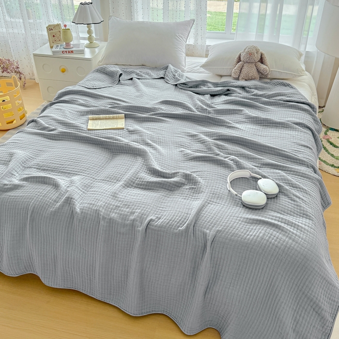 91家纺网 家纺一手货源 找家纺 棠薇家纺 2025新款A类日韩无印风泡泡纱六层素色纯色盖毯毛巾被夏被皱皱毯婴幼毯浴巾 泡泡纱雾蓝