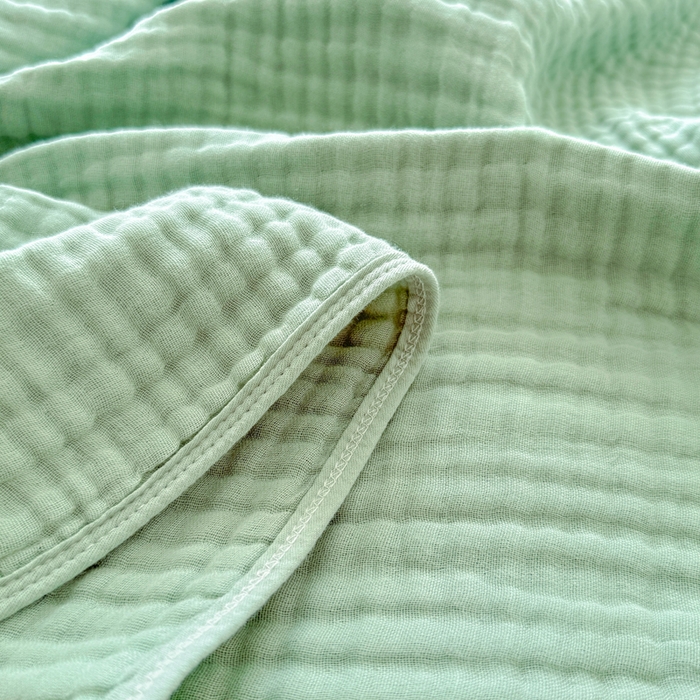 91家纺网 家纺一手货源 找家纺 棠薇家纺 2025新款A类日韩无印风泡泡纱六层素色纯色盖毯毛巾被夏被皱皱毯婴幼毯浴巾 泡泡纱豆绿