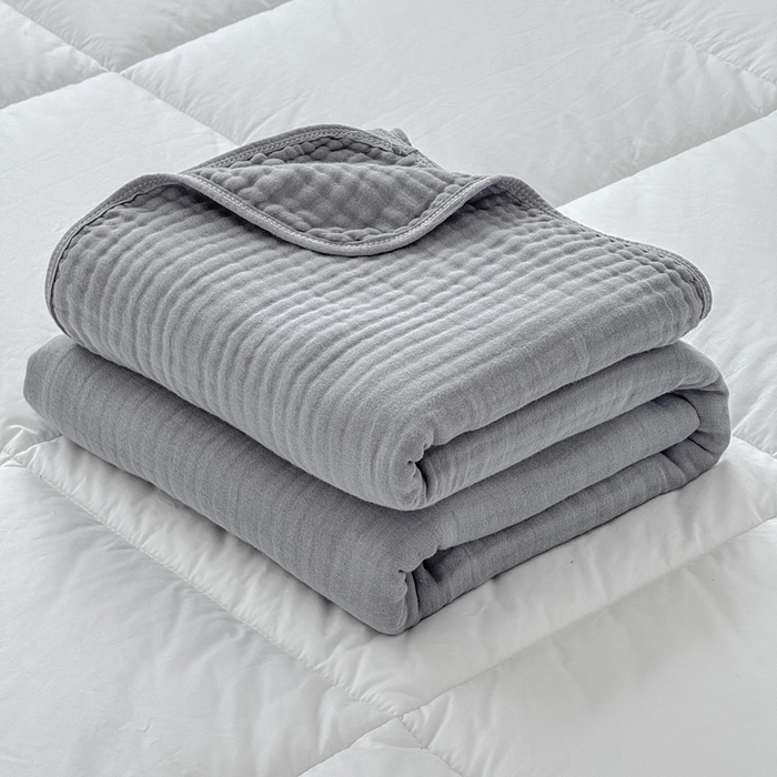 91家纺网 家纺一手货源 找家纺 棠薇家纺 2025新款A类日韩无印风泡泡纱六层素色纯色盖毯毛巾被夏被皱皱毯婴幼毯浴巾 泡泡纱雾蓝