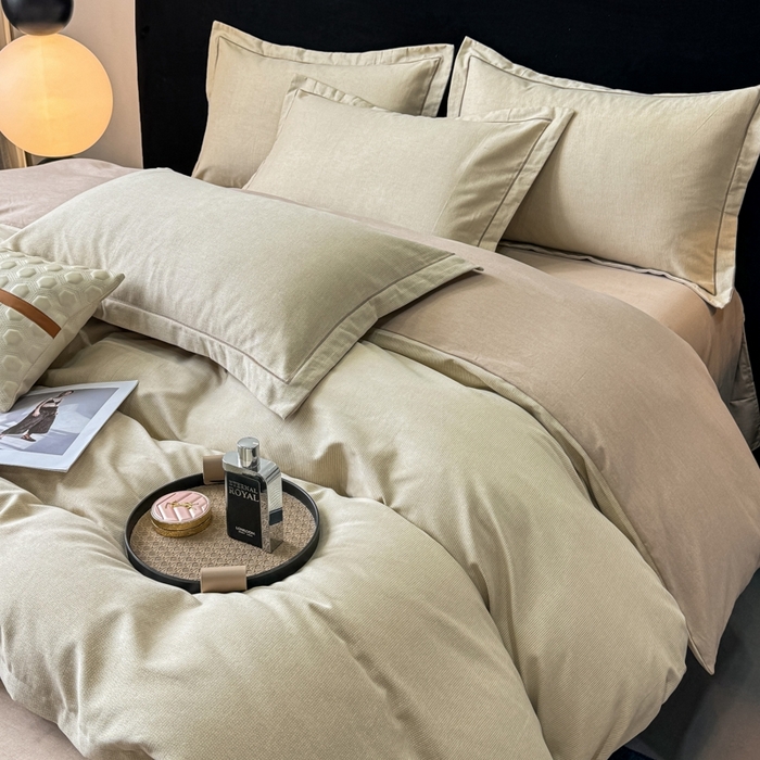 91家纺网 家纺一手货源 找家纺 昊翔 2025下半年新款全棉纯棉加厚磨毛四件套 邦尼-咖