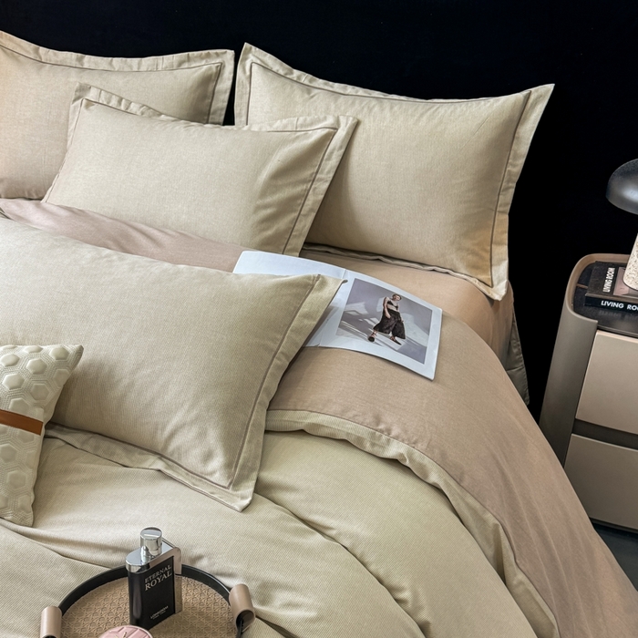 91家纺网 家纺一手货源 找家纺 昊翔 2025下半年新款全棉纯棉加厚磨毛四件套 邦尼-咖