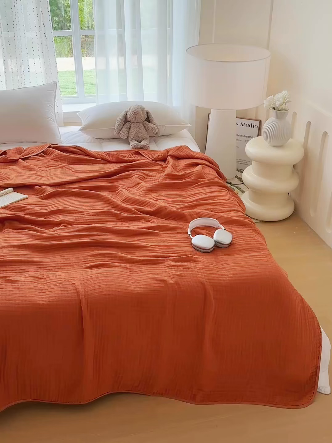 91家纺网 家纺一手货源 找家纺 棠薇家纺 2025新款A类日韩无印风泡泡纱六层素色纯色盖毯毛巾被夏被皱皱毯婴幼毯浴巾 泡泡纱焦糖色