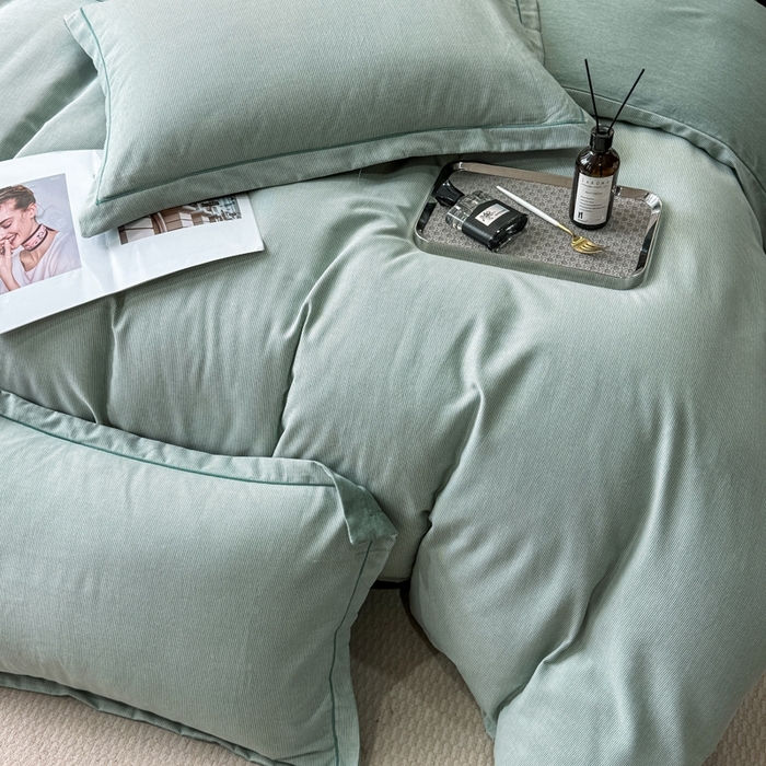 91家纺网 家纺一手货源 找家纺 总翔2025新款全棉纯棉加厚磨毛四件套  邦尼-绿