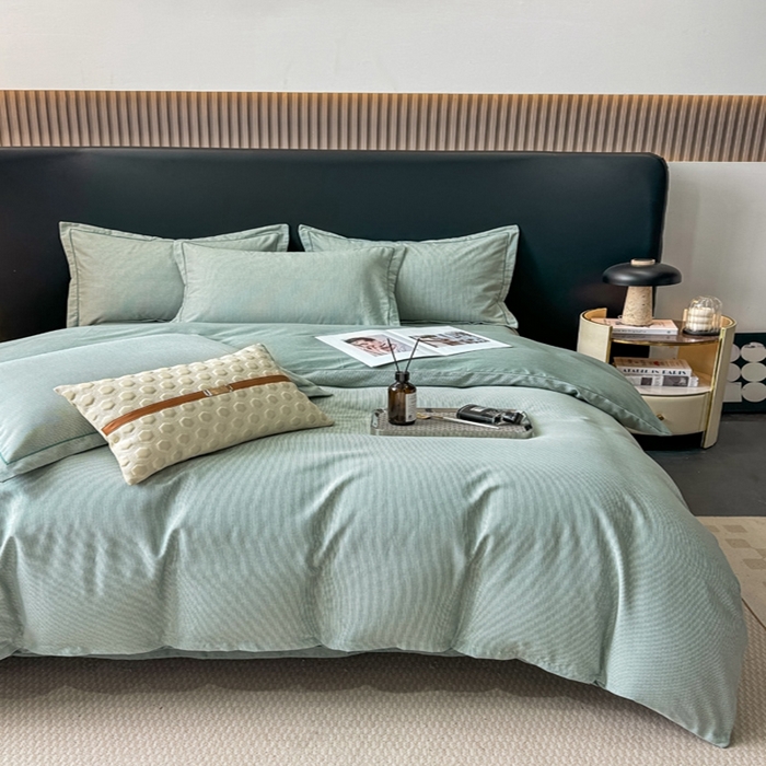 91家纺网 家纺一手货源 找家纺 总翔2025新款全棉纯棉加厚磨毛四件套  邦尼-绿