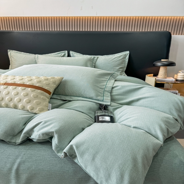 91家纺网 家纺一手货源 找家纺 总翔2025新款全棉纯棉加厚磨毛四件套  邦尼-绿