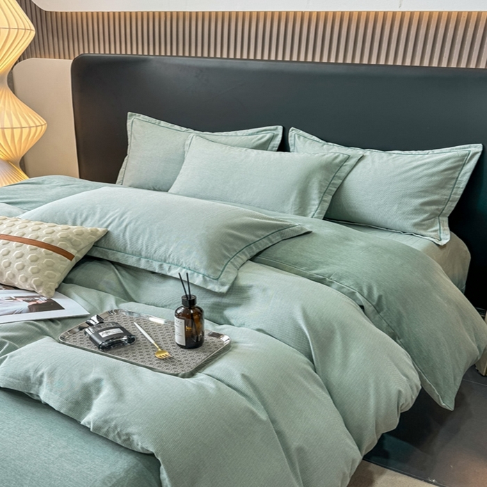 91家纺网 家纺一手货源 找家纺 总翔2025新款全棉纯棉加厚磨毛四件套  邦尼-绿