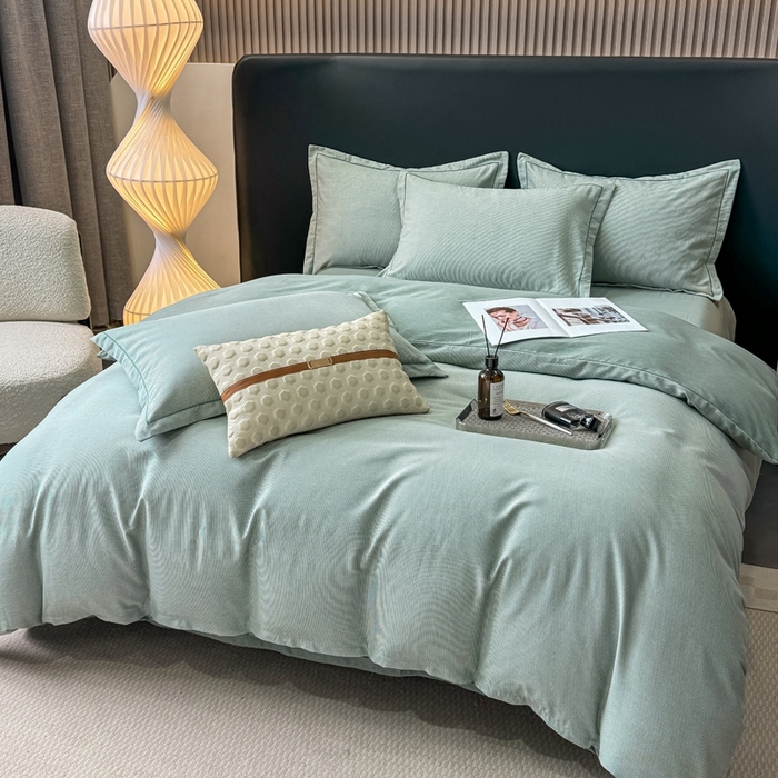 91家纺网 家纺一手货源 找家纺 总翔2025新款全棉纯棉加厚磨毛四件套  邦尼-绿