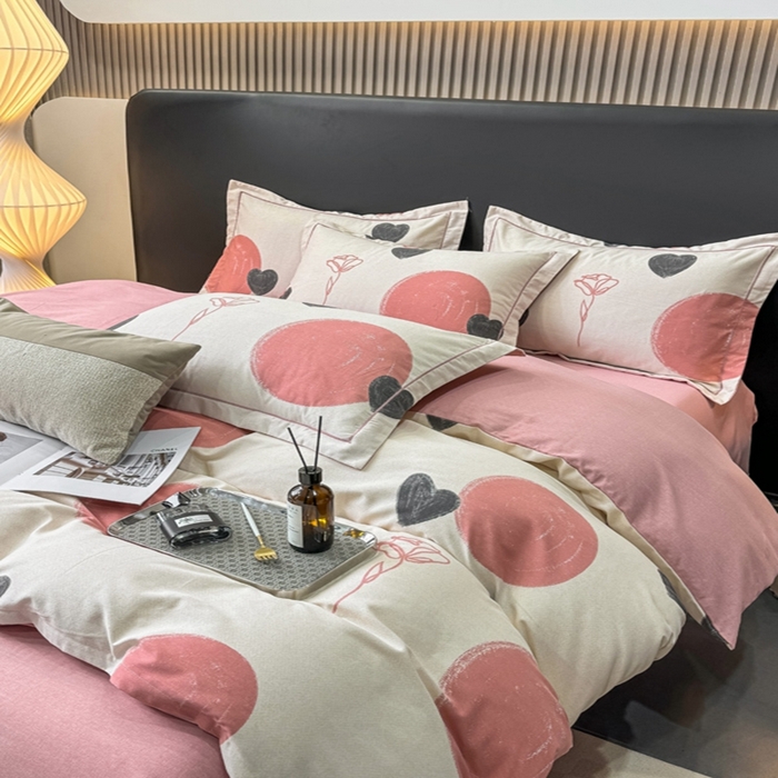 91家纺网 家纺一手货源 找家纺 昊翔 2025下半年新款全棉纯棉加厚磨毛四件套 晨光-粉