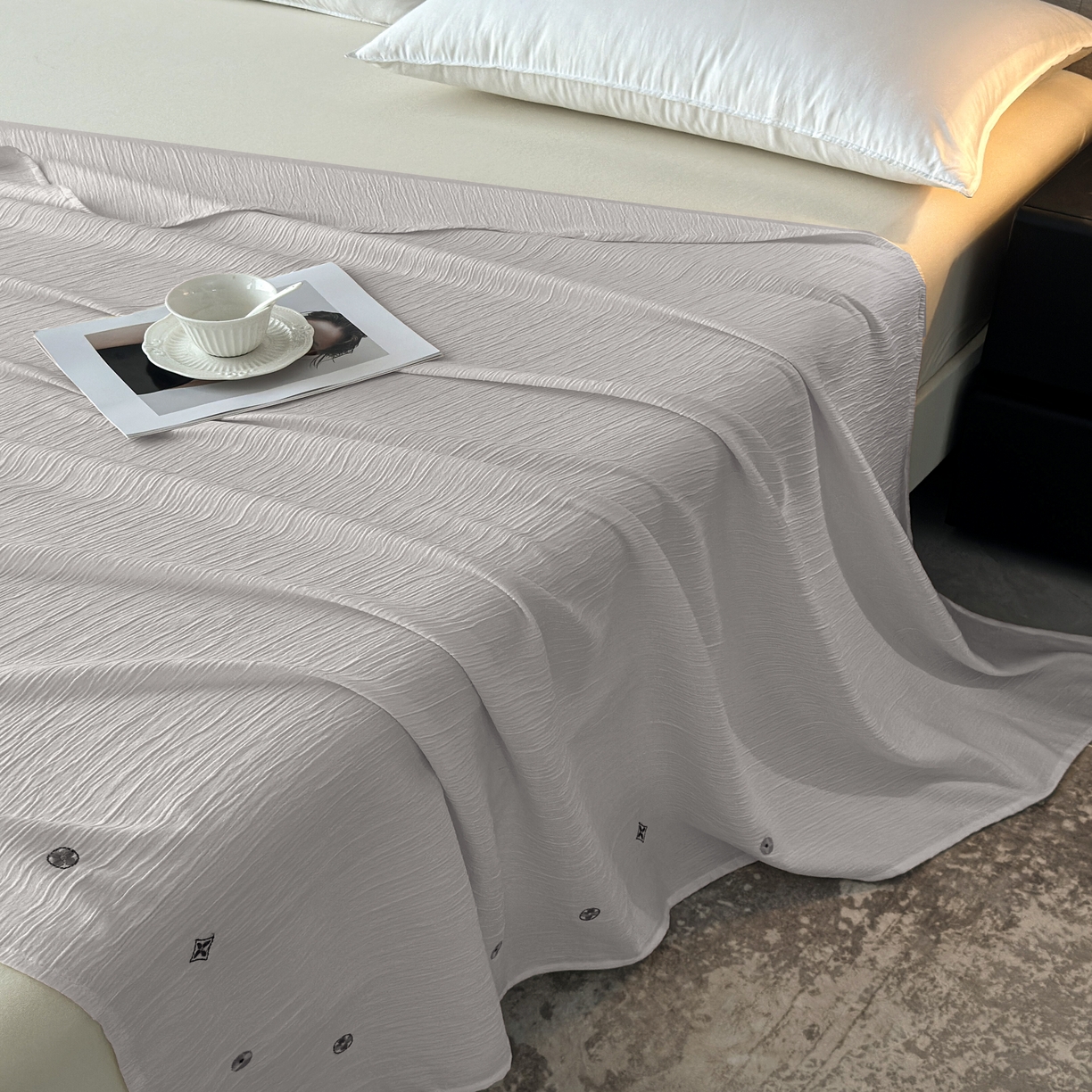 91家纺网 家纺一手货源 找家纺 乐嘉盈 2025新款双层纱布毯 高级灰