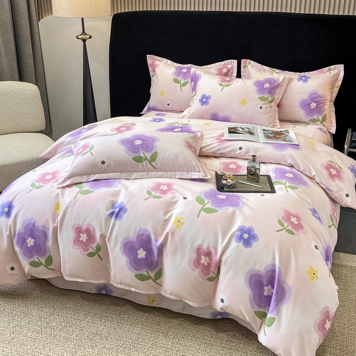 91家纺网 家纺一手货源 找家纺 昊翔 2025下半年新款全棉纯棉加厚磨毛四件套 后花园-粉