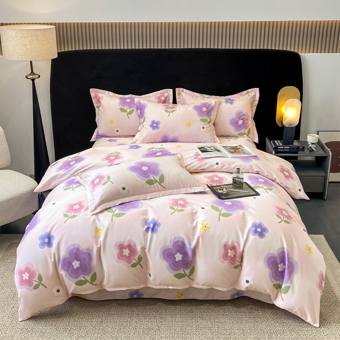 91家纺网 家纺一手货源 找家纺 昊翔 2025下半年新款全棉纯棉加厚磨毛四件套 后花园-粉