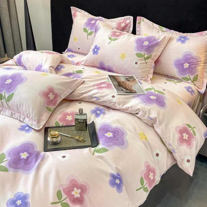 91家纺网 家纺一手货源 找家纺 昊翔 2025下半年新款全棉纯棉加厚磨毛四件套 后花园-粉