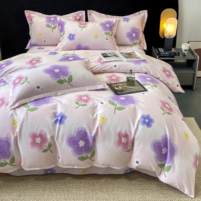 91家纺网 家纺一手货源 找家纺 昊翔 2025下半年新款全棉纯棉加厚磨毛四件套 后花园-粉