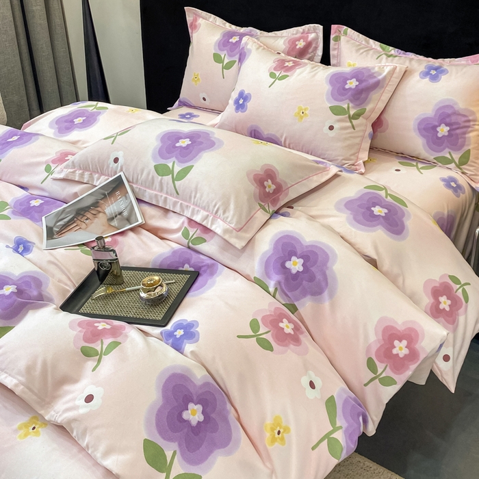 91家纺网 家纺一手货源 找家纺 昊翔 2025下半年新款全棉纯棉加厚磨毛四件套 后花园-粉