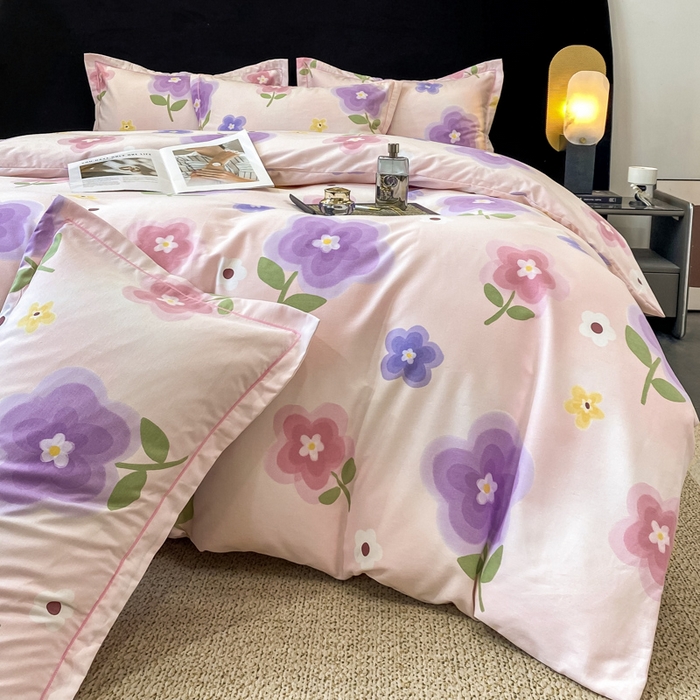 91家纺网 家纺一手货源 找家纺 昊翔 2025下半年新款全棉纯棉加厚磨毛四件套 后花园-粉