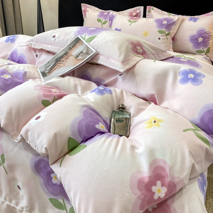 91家纺网 家纺一手货源 找家纺 昊翔 2025下半年新款全棉纯棉加厚磨毛四件套 后花园-粉