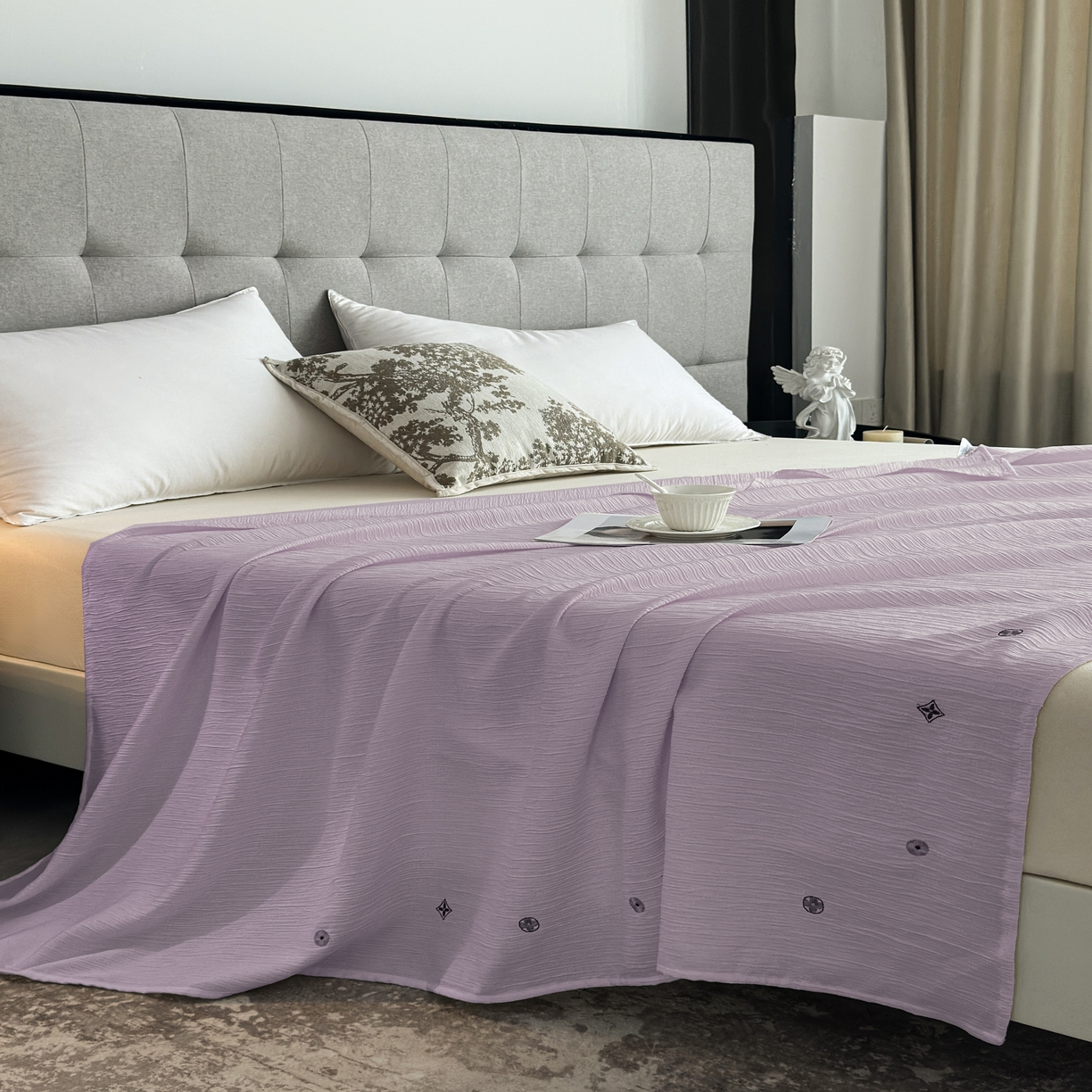 91家纺网 家纺一手货源 找家纺 乐嘉盈 2025新款双层纱布毯 香芋紫