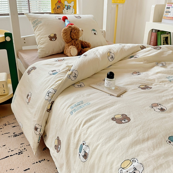 91家纺网 家纺一手货源 找家纺 港岛妹妹 2025新款云朵水洗工艺学生床宿舍上下铺三件套 熊熊公仔