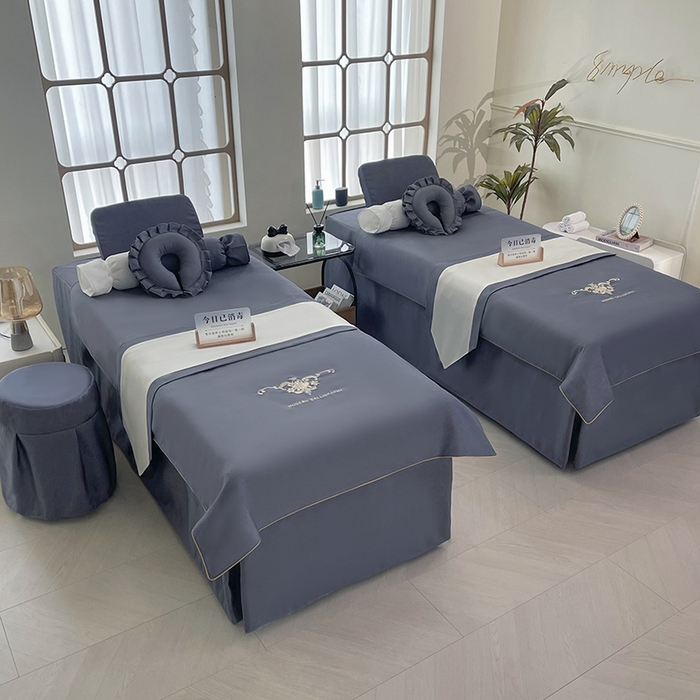 莉人坊美容床罩批 2025新款高精密布料绣花美容床罩-雍容华贵 雍容华贵绣花深灰