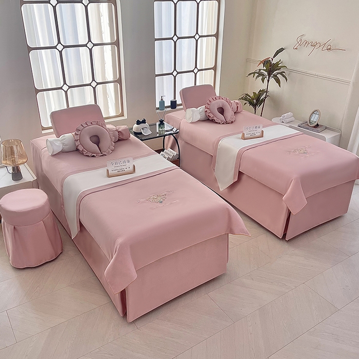 莉人坊美容床罩批 2025新款高精密布料绣花美容床罩-雍容华贵 雍容华贵绣花粉色