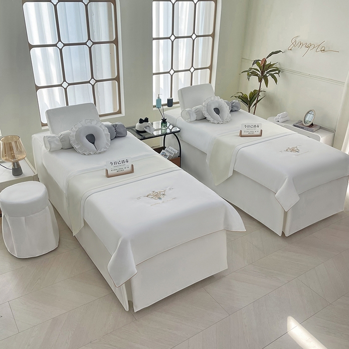 莉人坊美容床罩批 2025新款高精密布料绣花美容床罩-雍容华贵 雍容华贵绣花白色