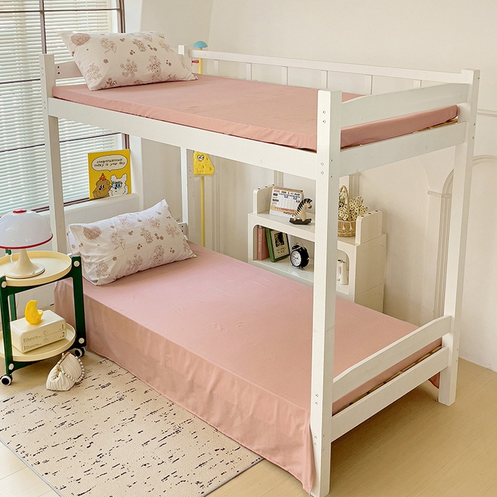 91家纺网 家纺一手货源 找家纺 海岛哥哥 2025新款云朵水洗棉学生床宿舍上下铺三件套 爱意浓