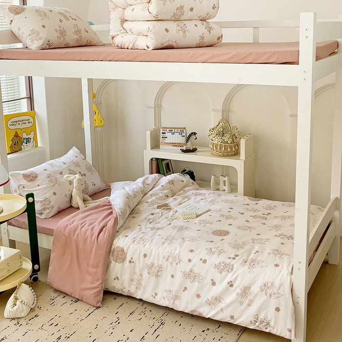 91家纺网 家纺一手货源 找家纺 海岛哥哥 2025新款云朵水洗棉学生床宿舍上下铺三件套 爱意浓