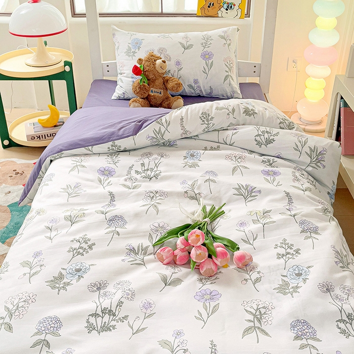 91家纺网 家纺一手货源 找家纺 海岛哥哥 2025新款云朵水洗棉学生床宿舍上下铺三件套 繁华相见