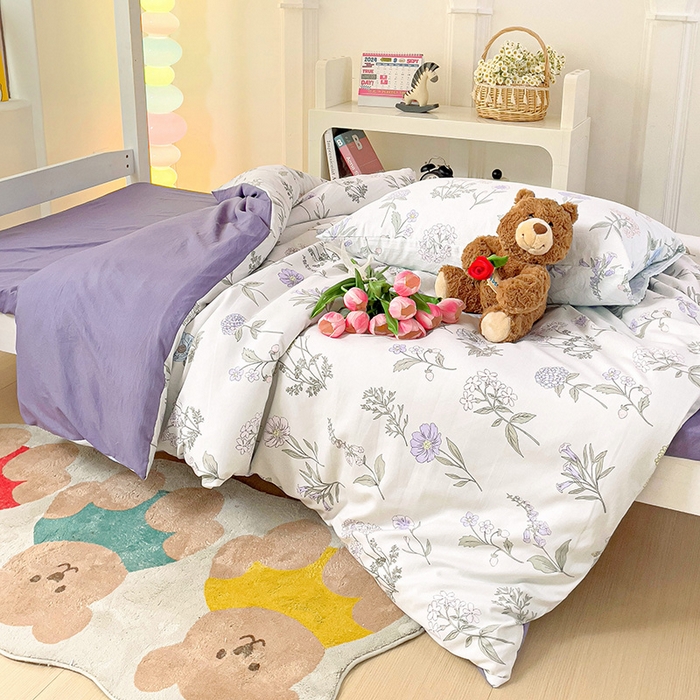 91家纺网 家纺一手货源 找家纺 海岛哥哥 2025新款云朵水洗棉学生床宿舍上下铺三件套 繁华相见