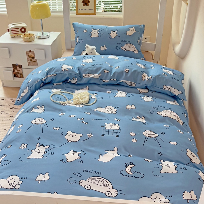 91家纺网 家纺一手货源 找家纺 海岛哥哥 2025新款云朵水洗棉学生床宿舍上下铺三件套 狗狗乐园