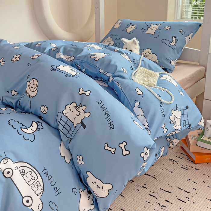 91家纺网 家纺一手货源 找家纺 海岛哥哥 2025新款云朵水洗棉学生床宿舍上下铺三件套 狗狗乐园