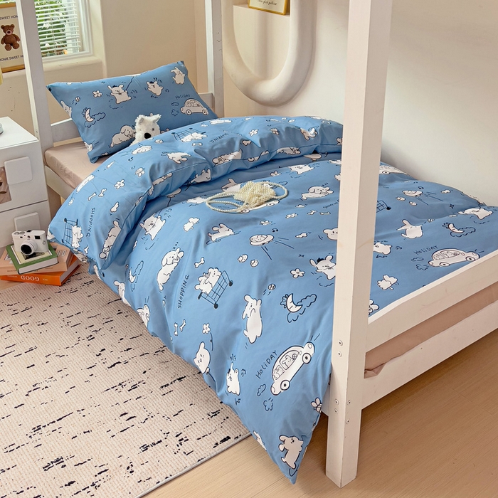 91家纺网 家纺一手货源 找家纺 海岛哥哥 2025新款云朵水洗棉学生床宿舍上下铺三件套 狗狗乐园