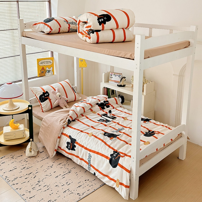 海岛哥哥 2025新款云朵水洗棉学生床宿舍上下铺三件套 好运猫